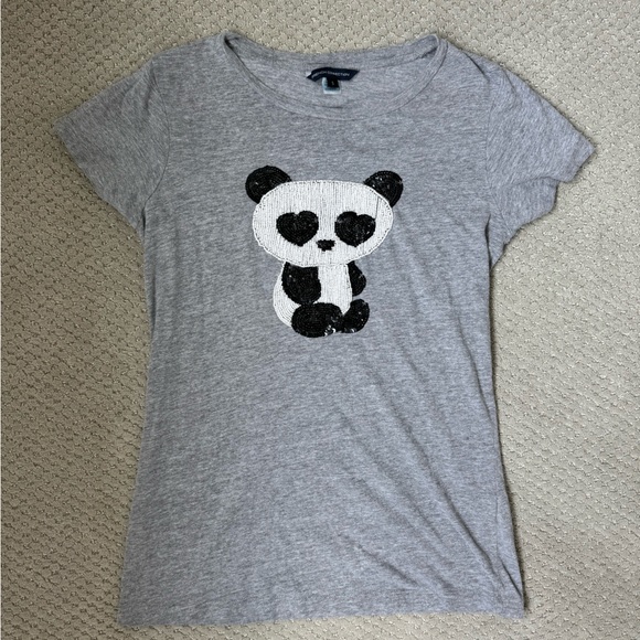 French Connection Gray Panda beaded  T-Shirt - Picture 1 of 9
